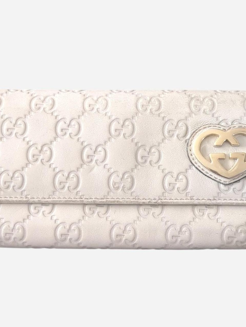 Gucci Cream GG Heart-Accent Embossed Leather Wallet